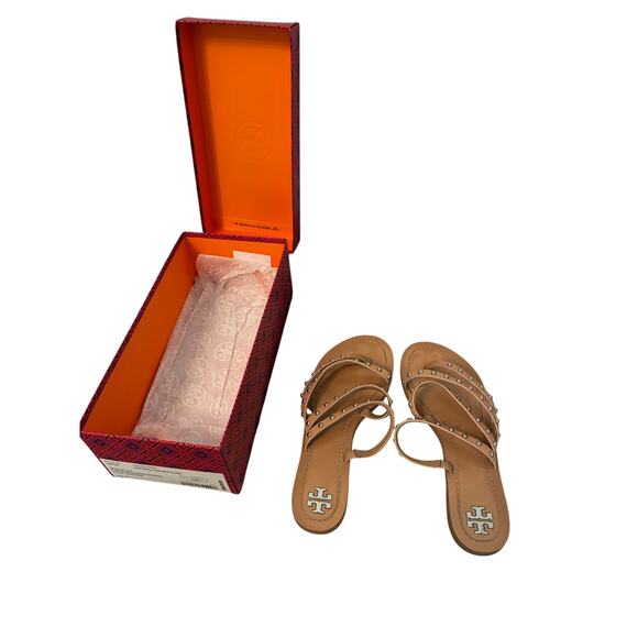 NWB Tory Burch Patos Studded Leather Thong Sandals Vacation Resort Coastal - Picture 3 of 5